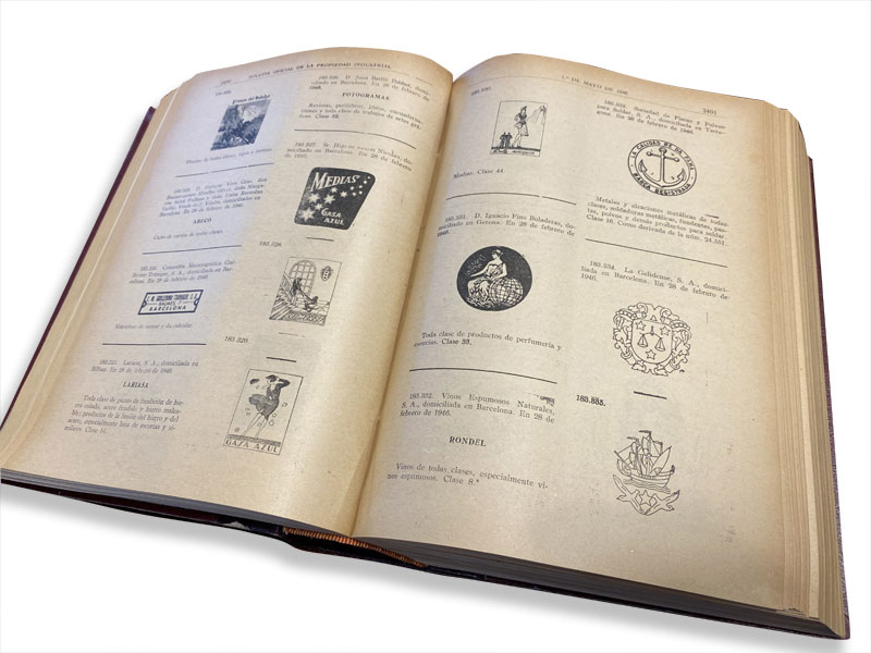 Antiguo libro de registro de marcas y logotipos Registro de marcas y logotipos